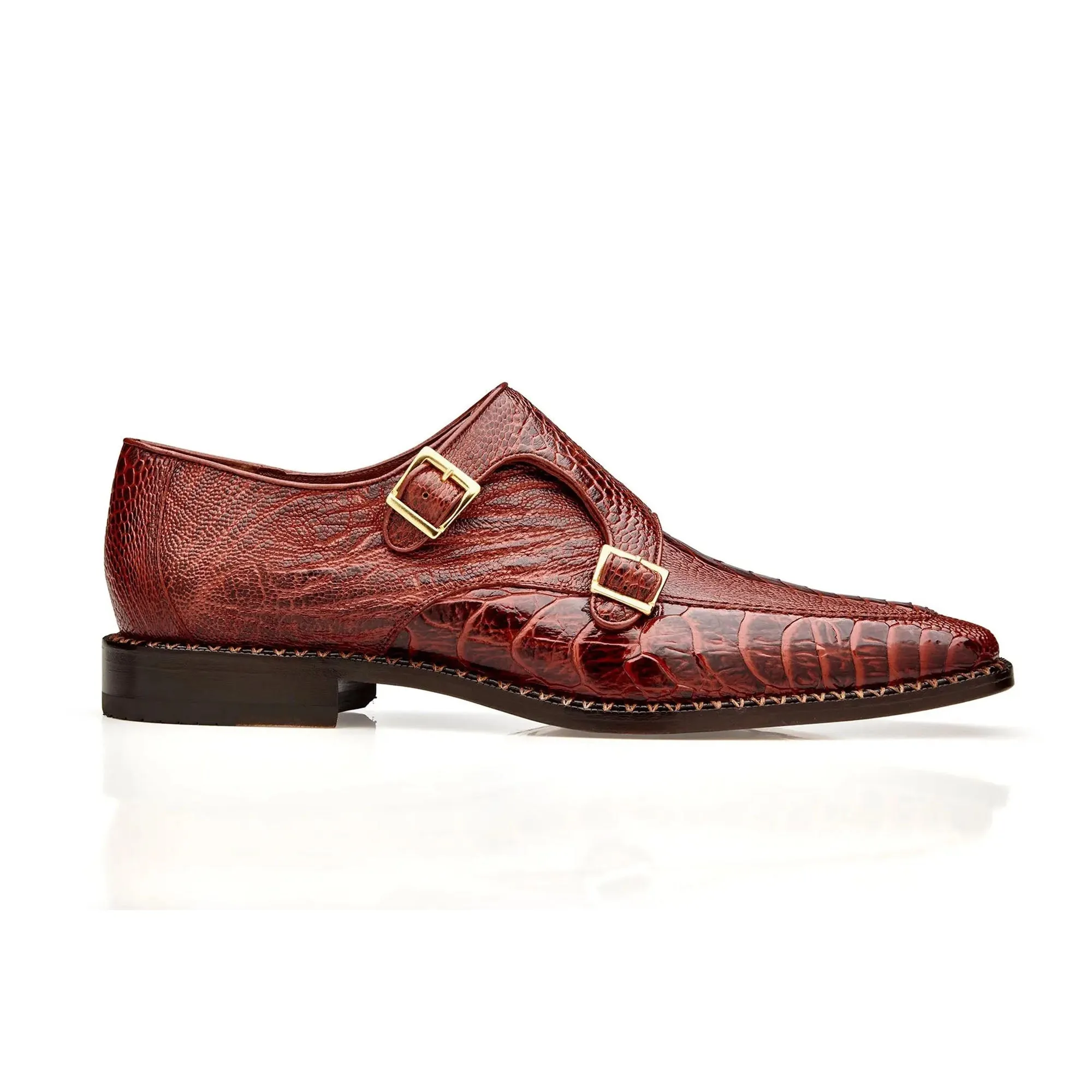 Belvedere Valiente in Antique Rust Ostrich Leg Monkstraps