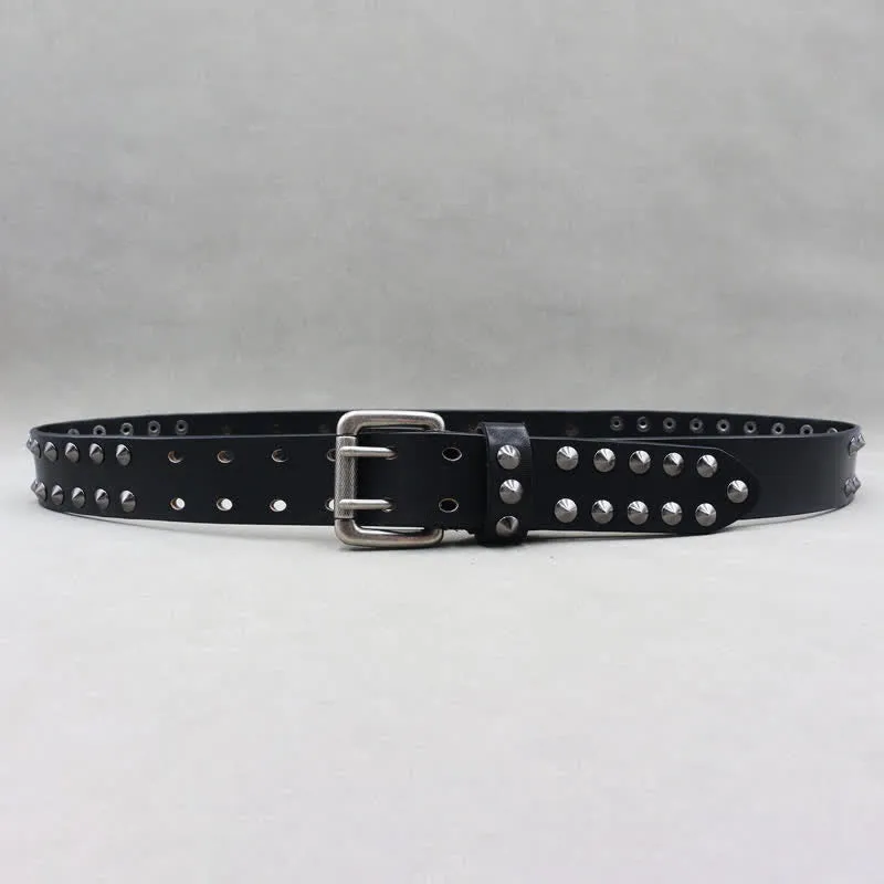 Biker Casual Skulls Rivets Double Pin Leather Belt