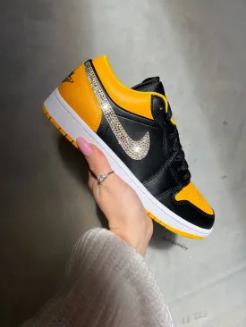 Black/Yellow Swarovski Women’s Air Jordan 1 Low Shoes