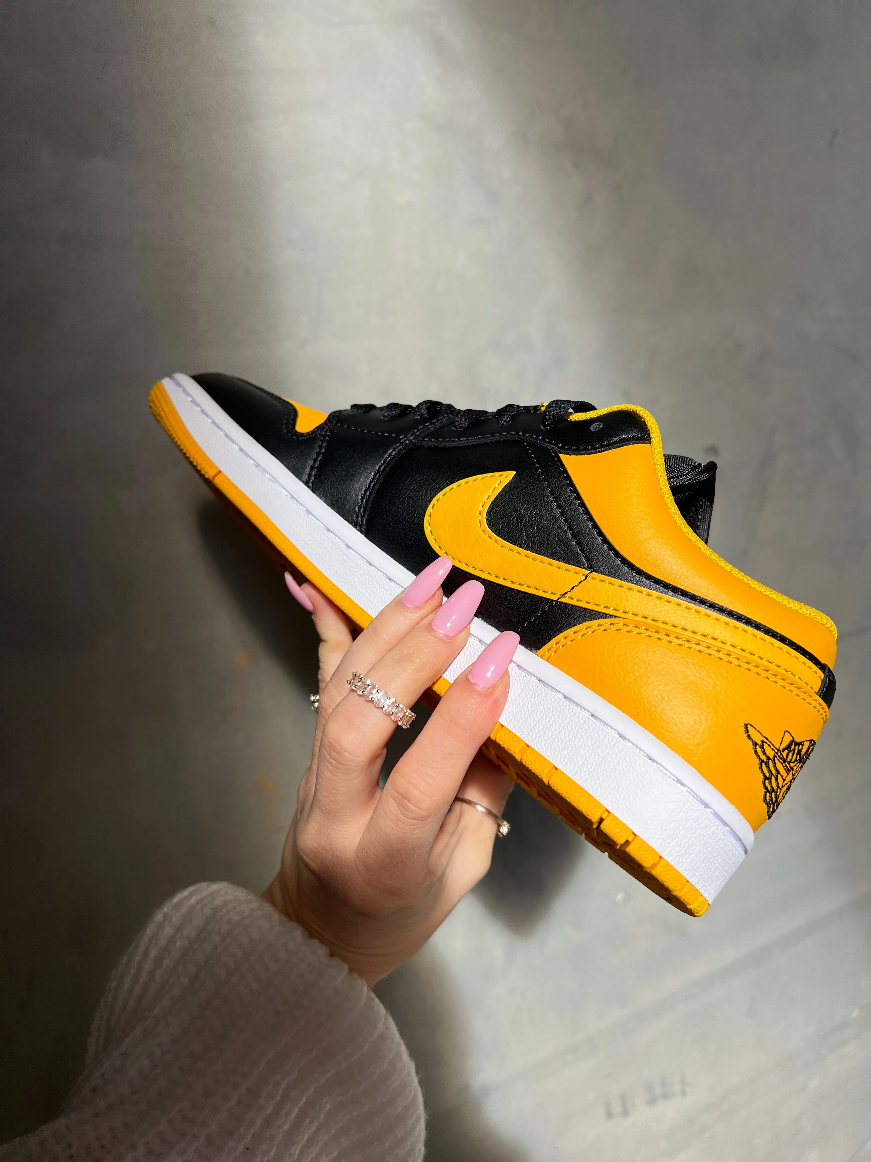 Black/Yellow Swarovski Women’s Air Jordan 1 Low Shoes