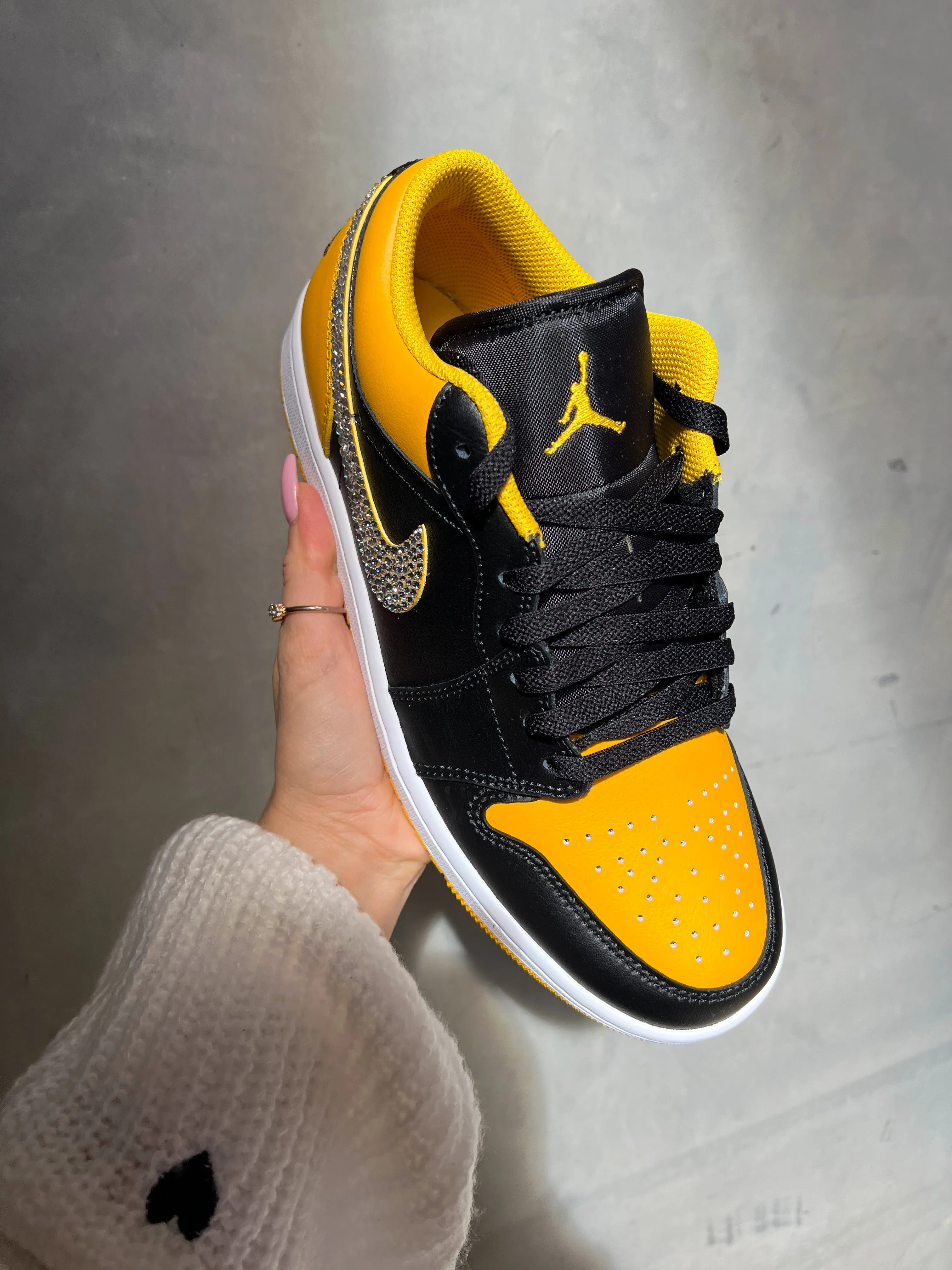 Black/Yellow Swarovski Women’s Air Jordan 1 Low Shoes