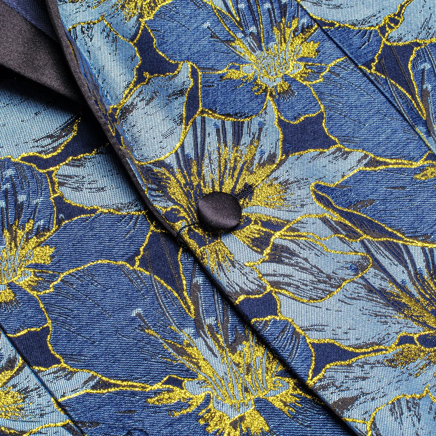 Blue Yellow Embroidered Floral Men's Suit for Party