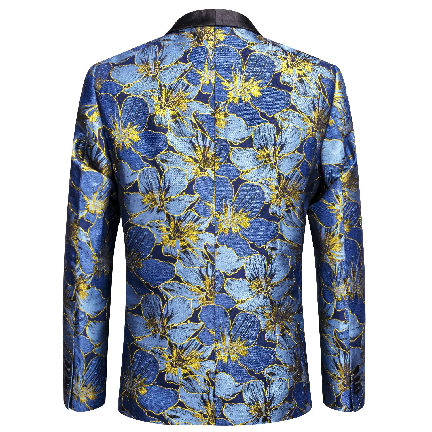 Blue Yellow Embroidered Floral Men's Suit for Party