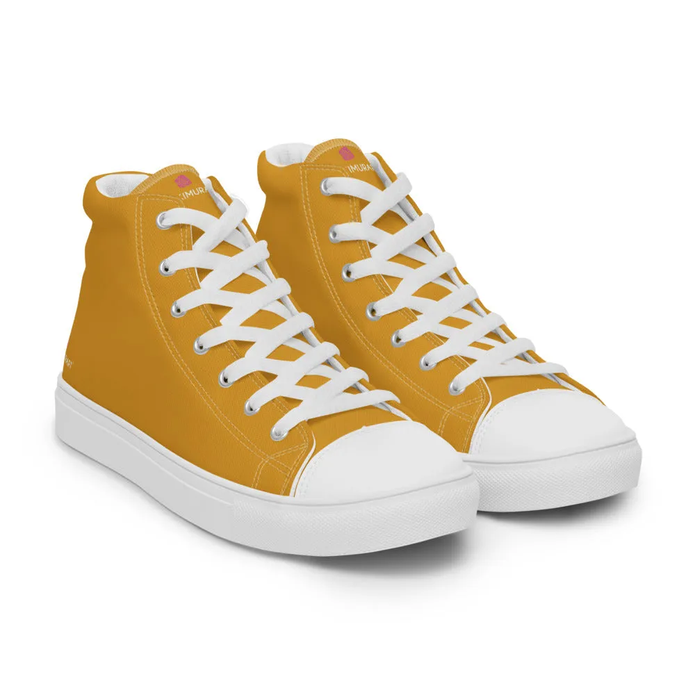 Bright Yellow Men's High Top Sneakers, Modern Minimalist Best Solid Color Canvas High Top Shoes For Men