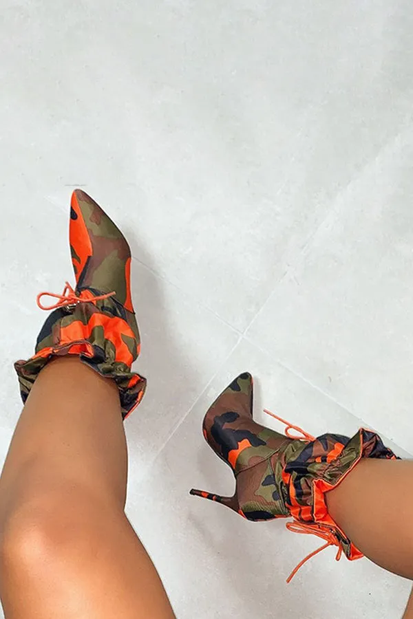 Chic Camo Print Drawstring Heels