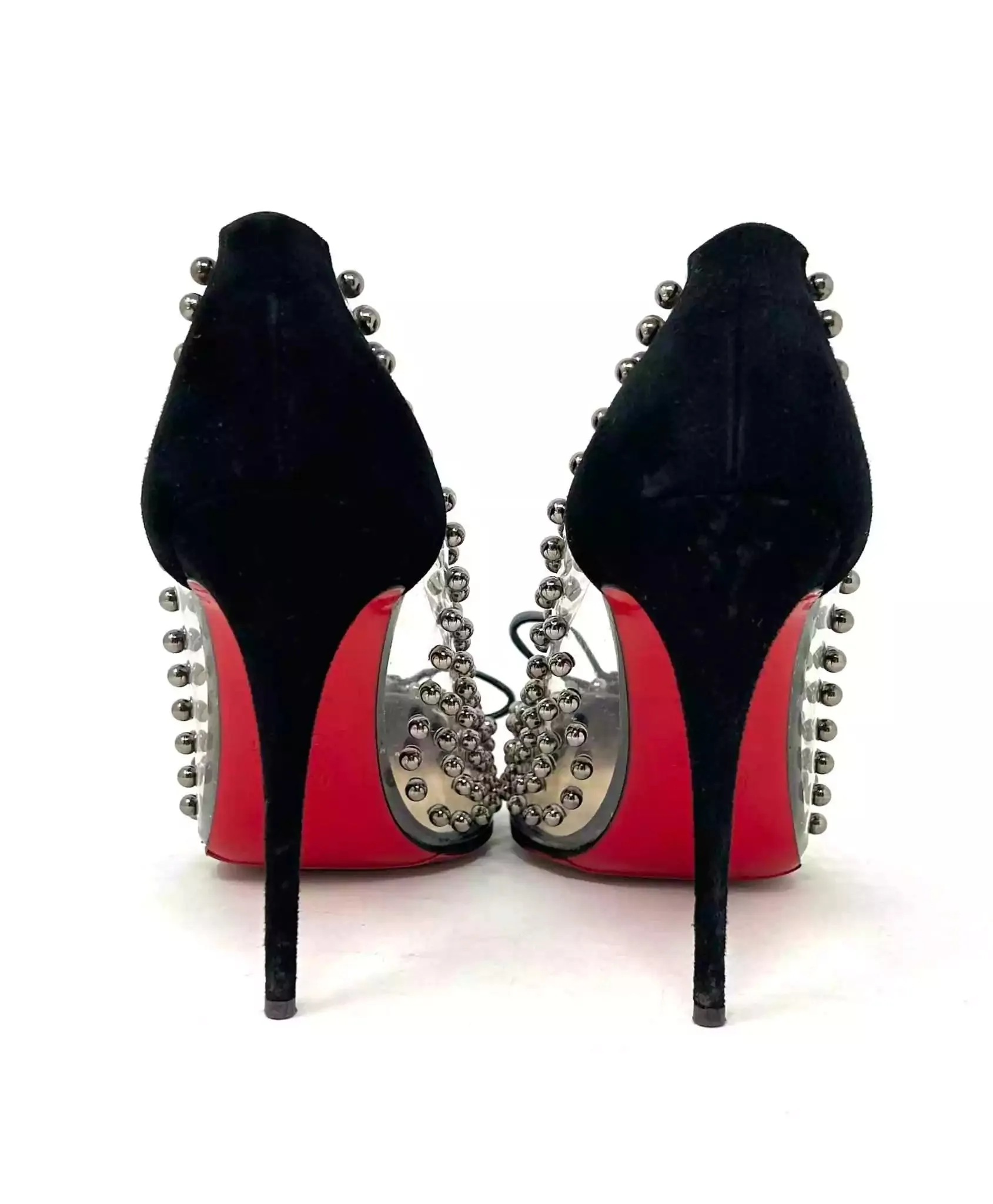 Christian Louboutin Bille Et Boule Black Suede Studded PVC Heels 39.5 UK 6.5