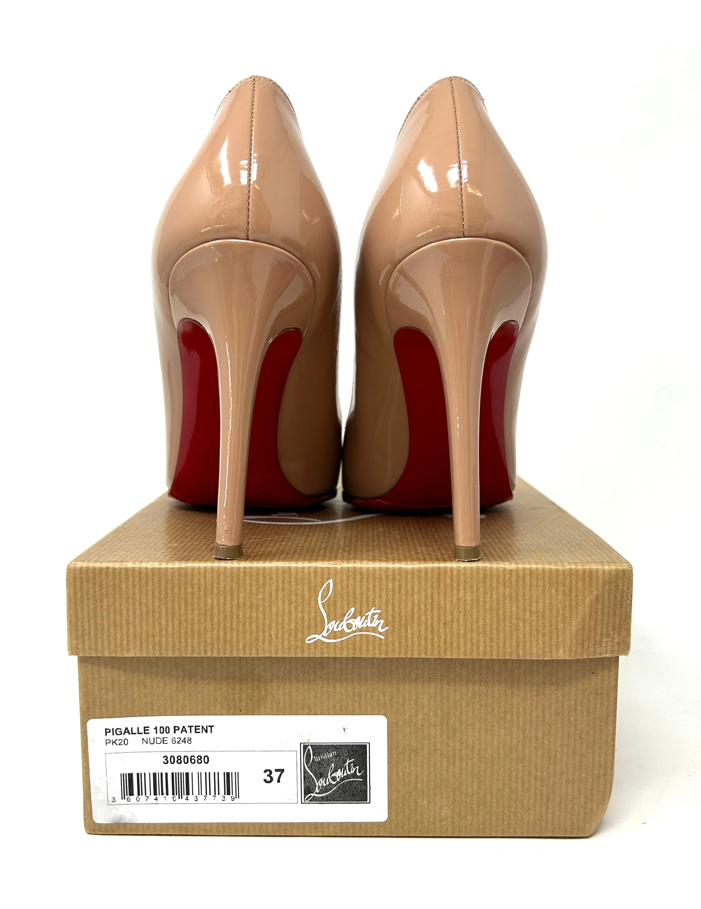 Christian Louboutin Pigalle 100 Nude Patent Leather Pump Heels 37 UK 4