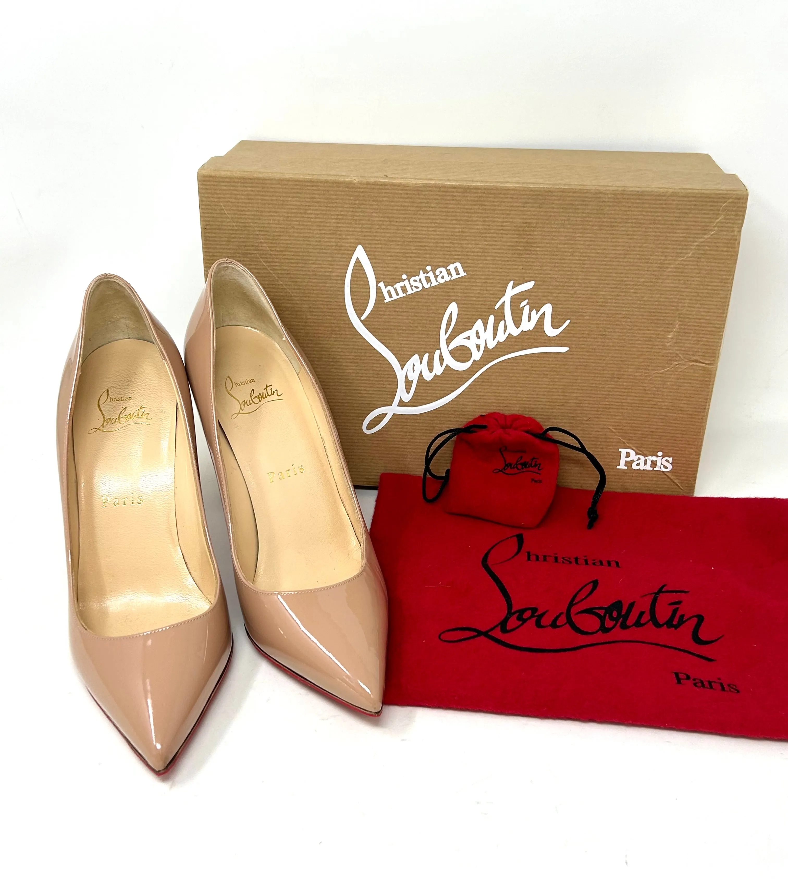 Christian Louboutin Pigalle 100 Nude Patent Leather Pump Heels 37 UK 4