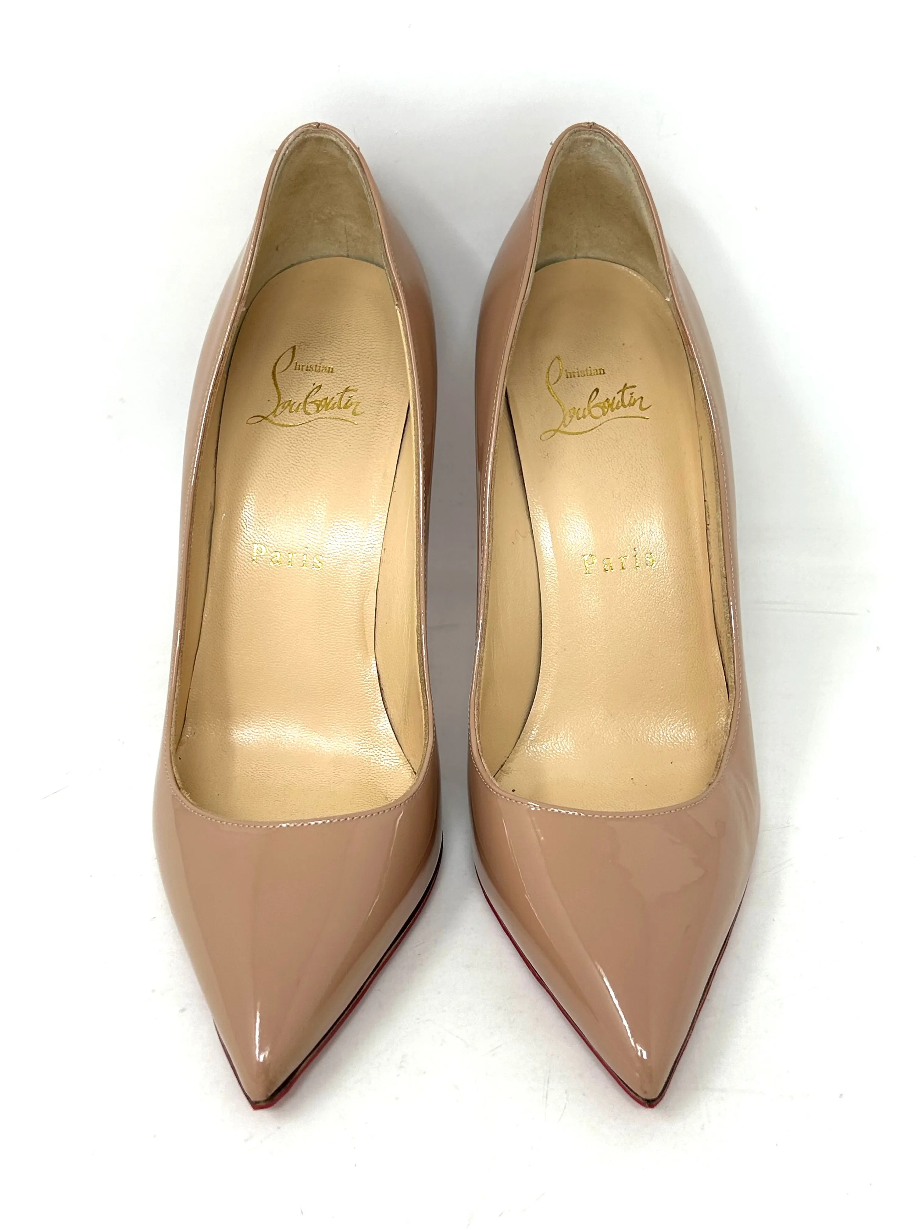 Christian Louboutin Pigalle 100 Nude Patent Leather Pump Heels 37 UK 4