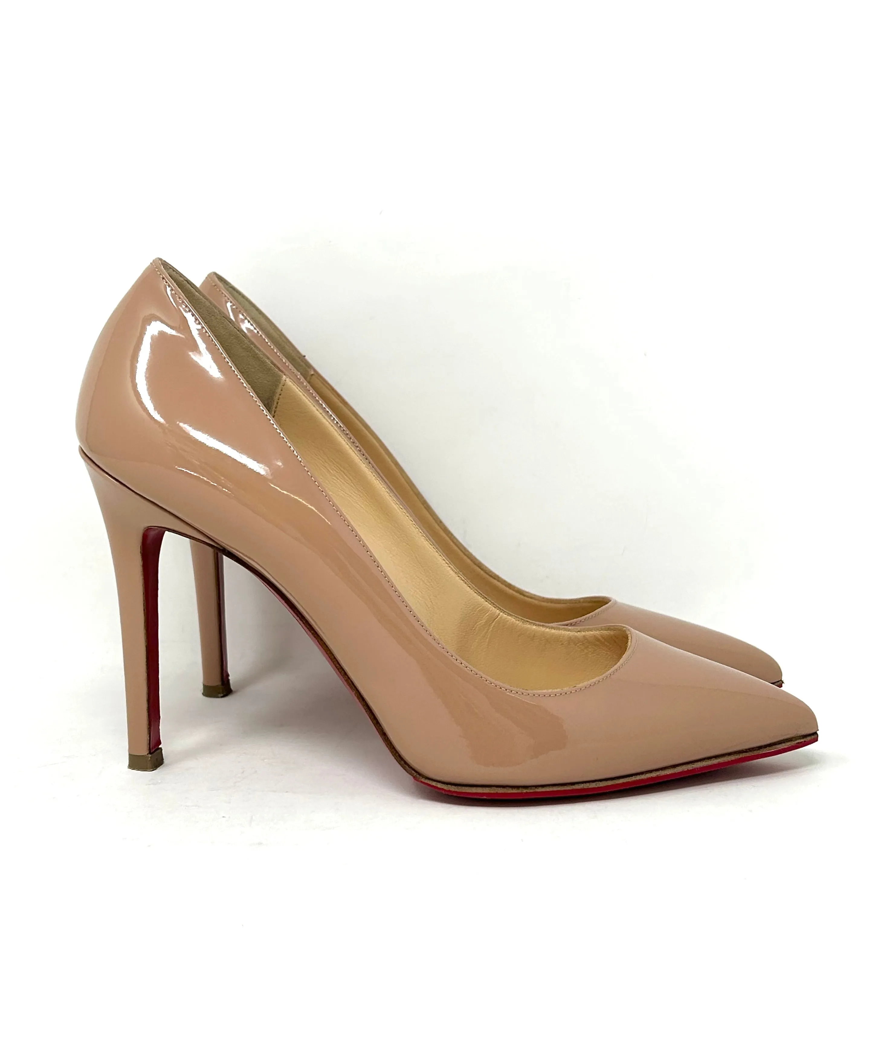 Christian Louboutin Pigalle 100 Nude Patent Leather Pump Heels 37 UK 4