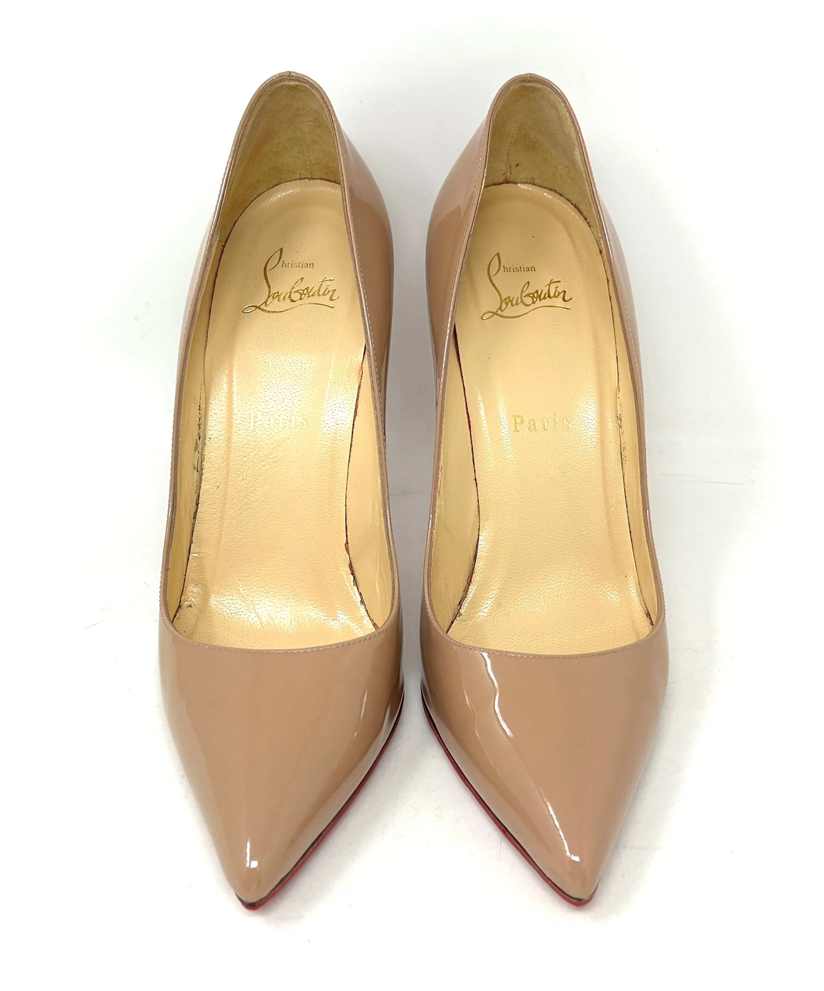 Christian Louboutin Pigalle 100 Nude Patent Leather Pump Heels 39 UK 6