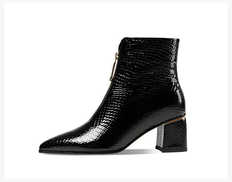 Crocodile Pattern Genuine Cowhide High Heel Boots