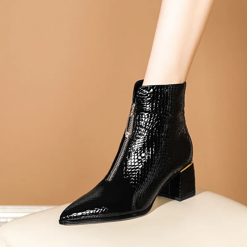 Crocodile Pattern Genuine Cowhide High Heel Boots