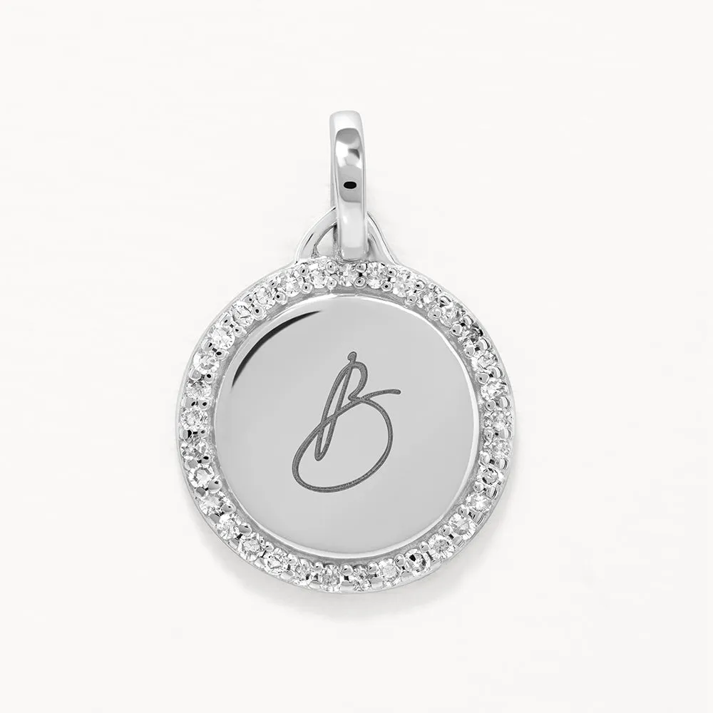 Diamond Engravable Disc Necklace in Silver