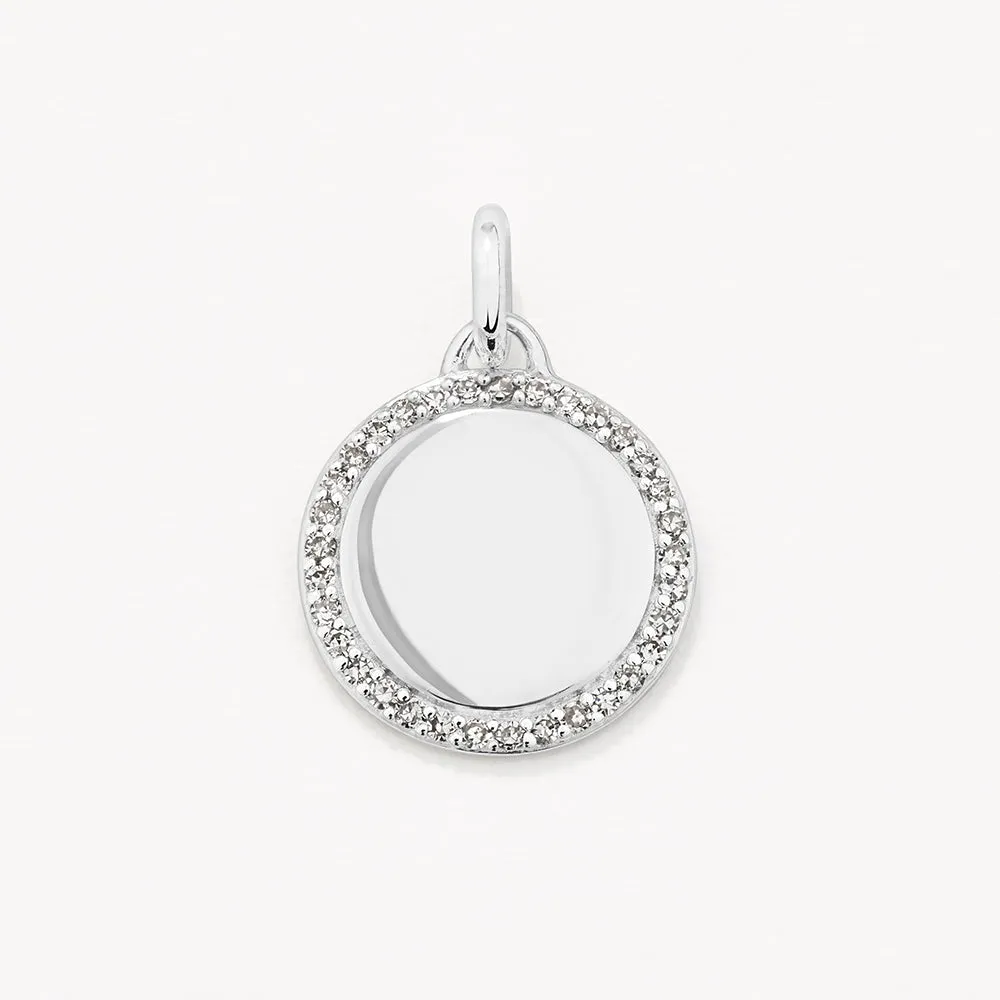 Diamond Engravable Disc Necklace in Silver