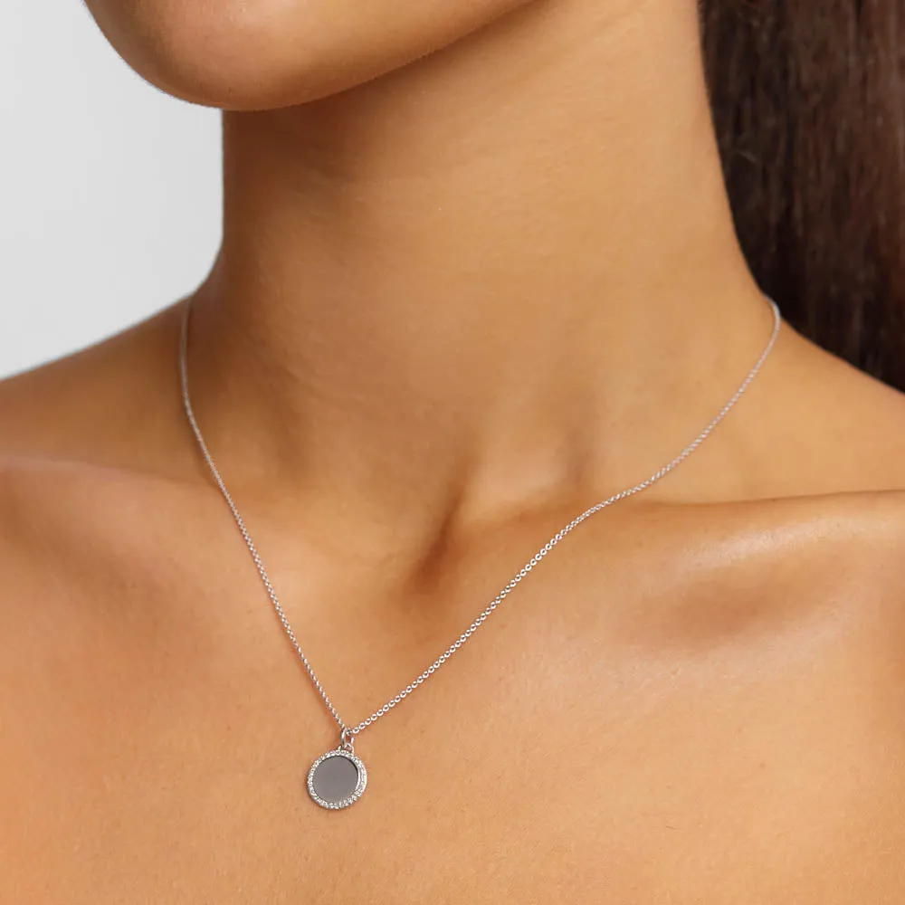 Diamond Engravable Disc Necklace in Silver