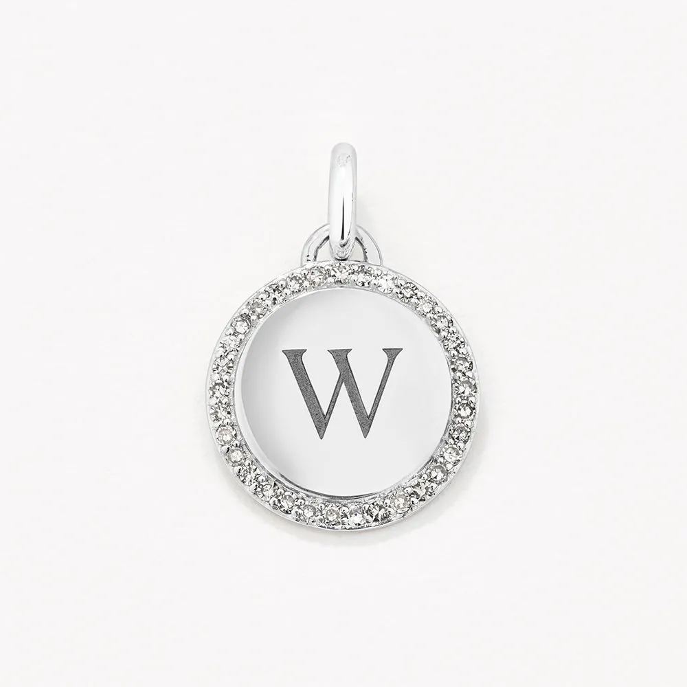 Diamond Engravable Disc Necklace in Silver