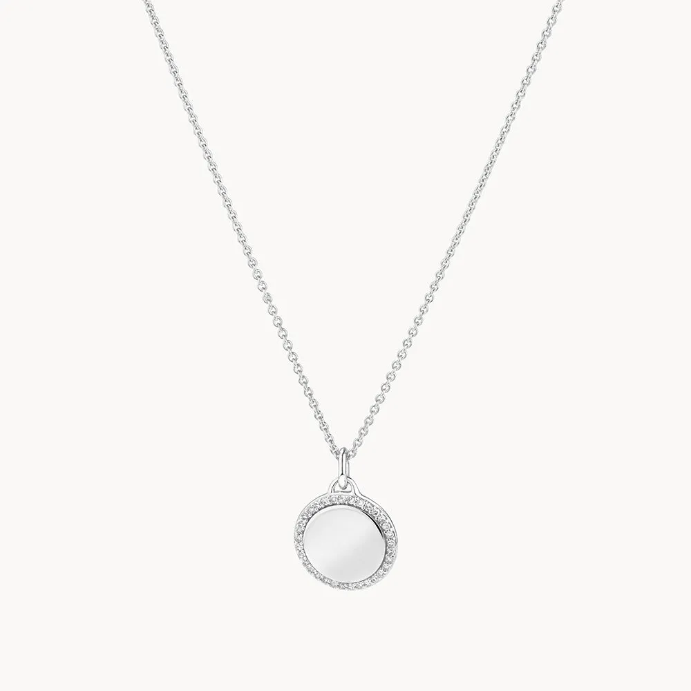 Diamond Engravable Disc Necklace in Silver