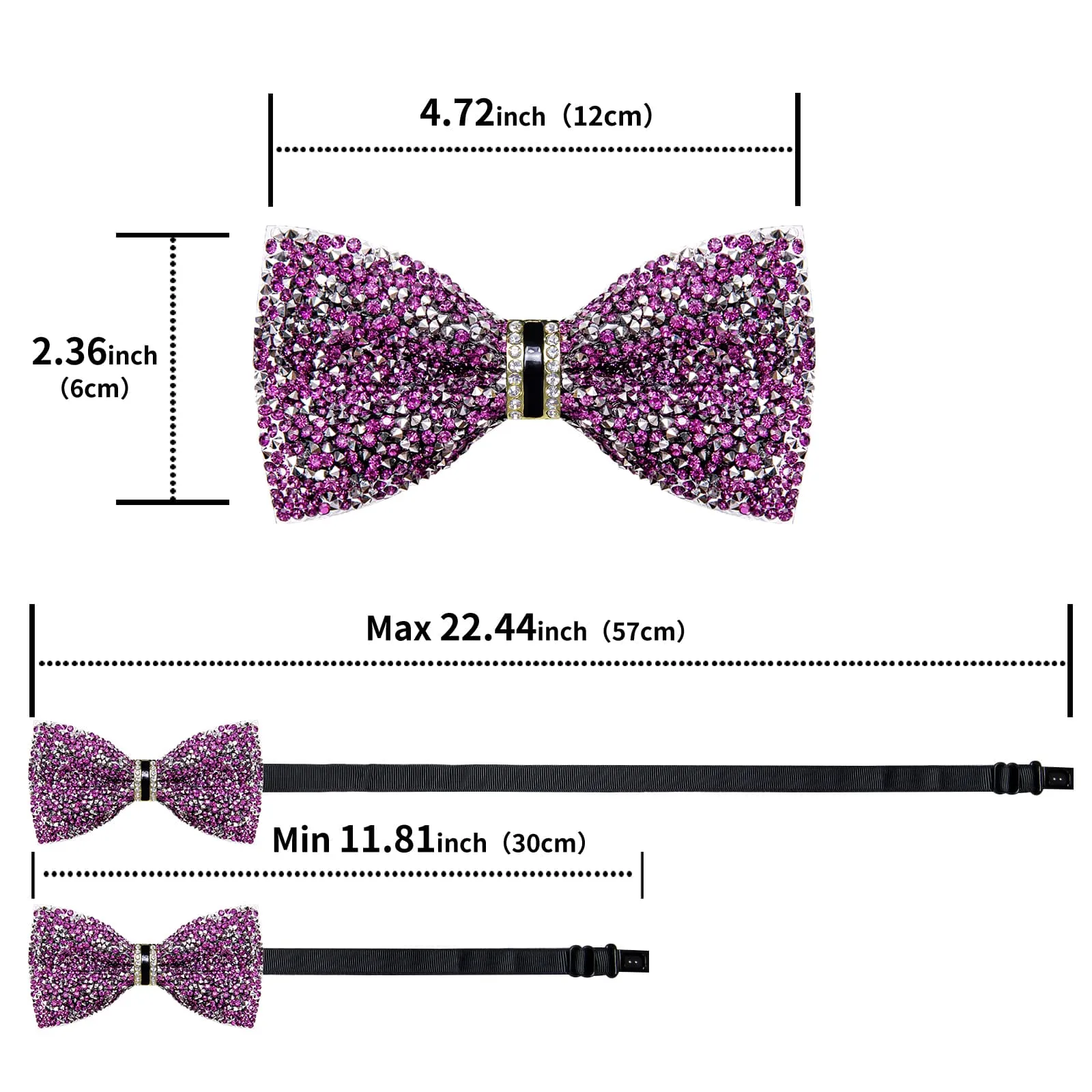 DiBanGu Imitation Diamond Bow Tie Purple Crystal Men's Pre Tied Bow Ties for Party