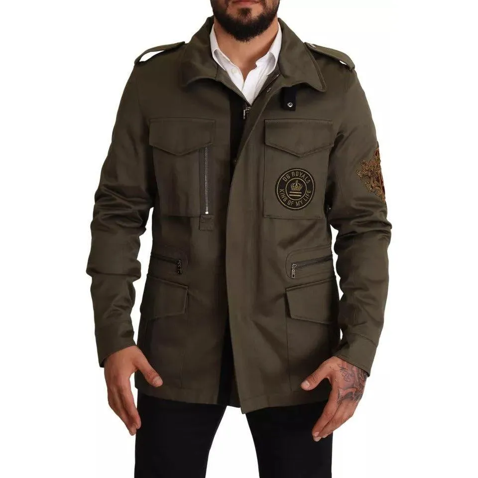 Dolce & Gabbana Green Cotton DG Love Blouson Coat Jacket