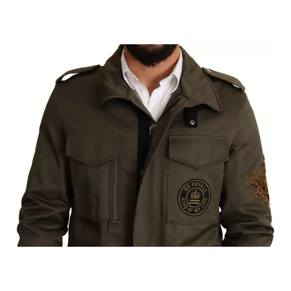 Dolce & Gabbana Green Cotton DG Love Blouson Coat Jacket