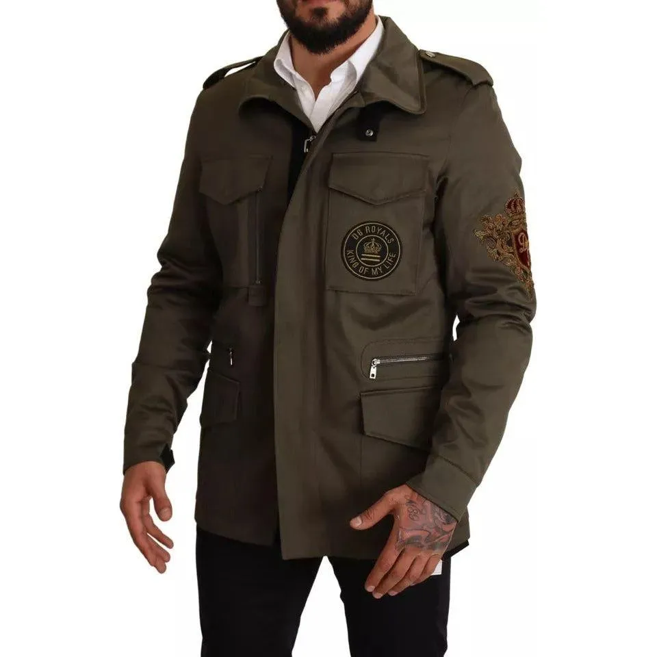 Dolce & Gabbana Green Cotton DG Love Blouson Coat Jacket