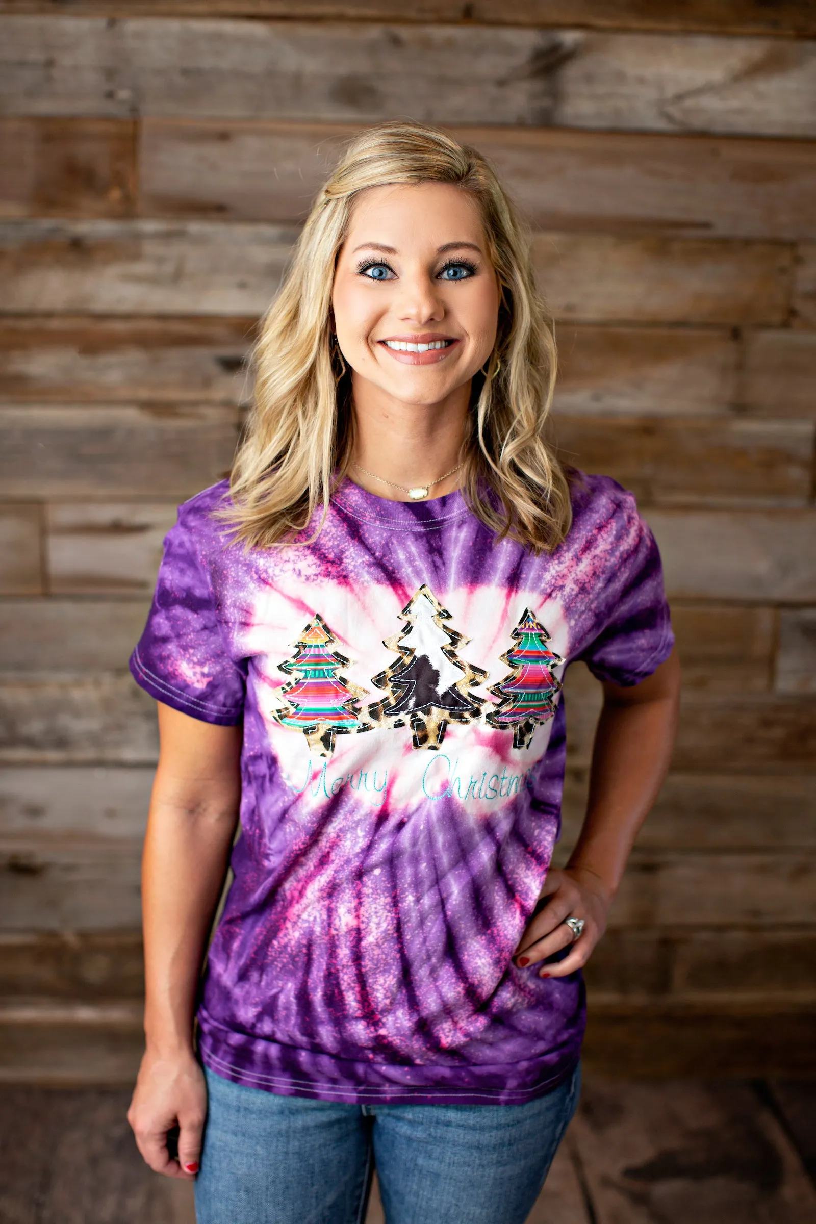 Double Stacked Tie Dye 3 Trees Merry Christmas Shirt - Serape and Cow print - Christmas 2020