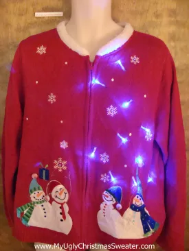 Four Snazzy Snowmen Light Up Ugly Xmas Sweater