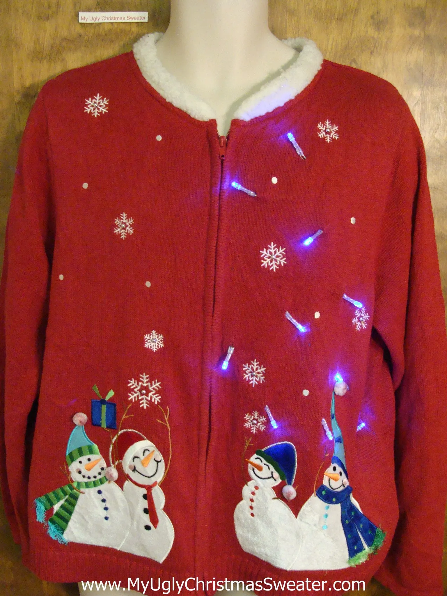 Four Snazzy Snowmen Light Up Ugly Xmas Sweater