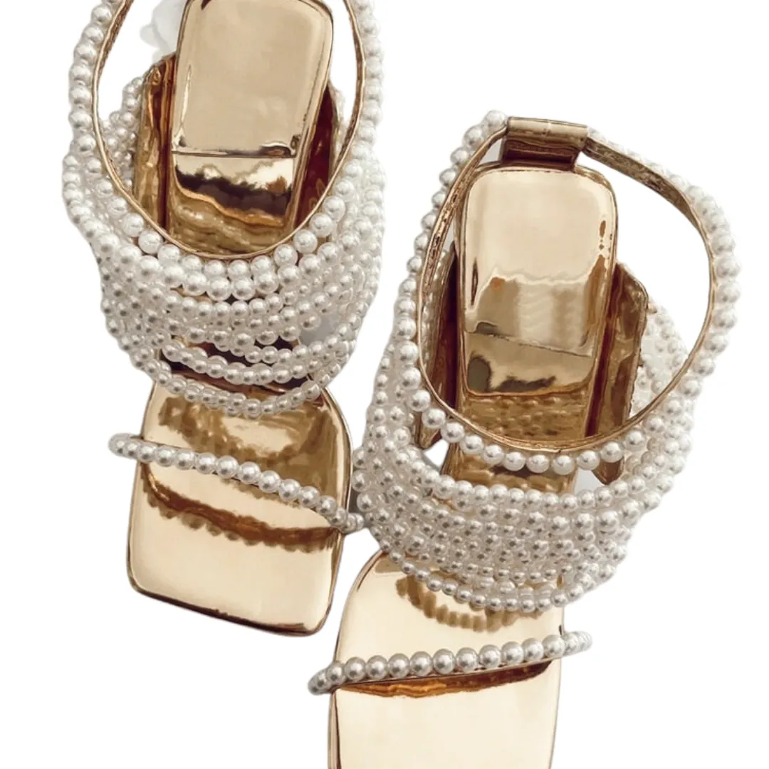 Gold Square Drip Pearl Shoes