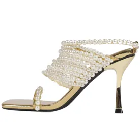 Gold Square Drip Pearl Shoes