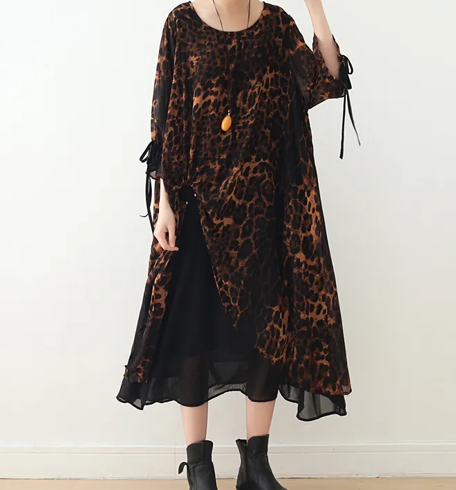 Leopard Print Chiffon Loose Long Dresses Plus Size AMT962328