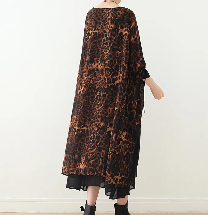 Leopard Print Chiffon Loose Long Dresses Plus Size AMT962328