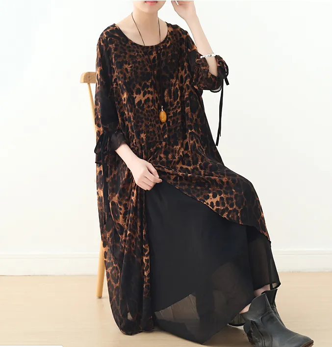 Leopard Print Chiffon Loose Long Dresses Plus Size AMT962328