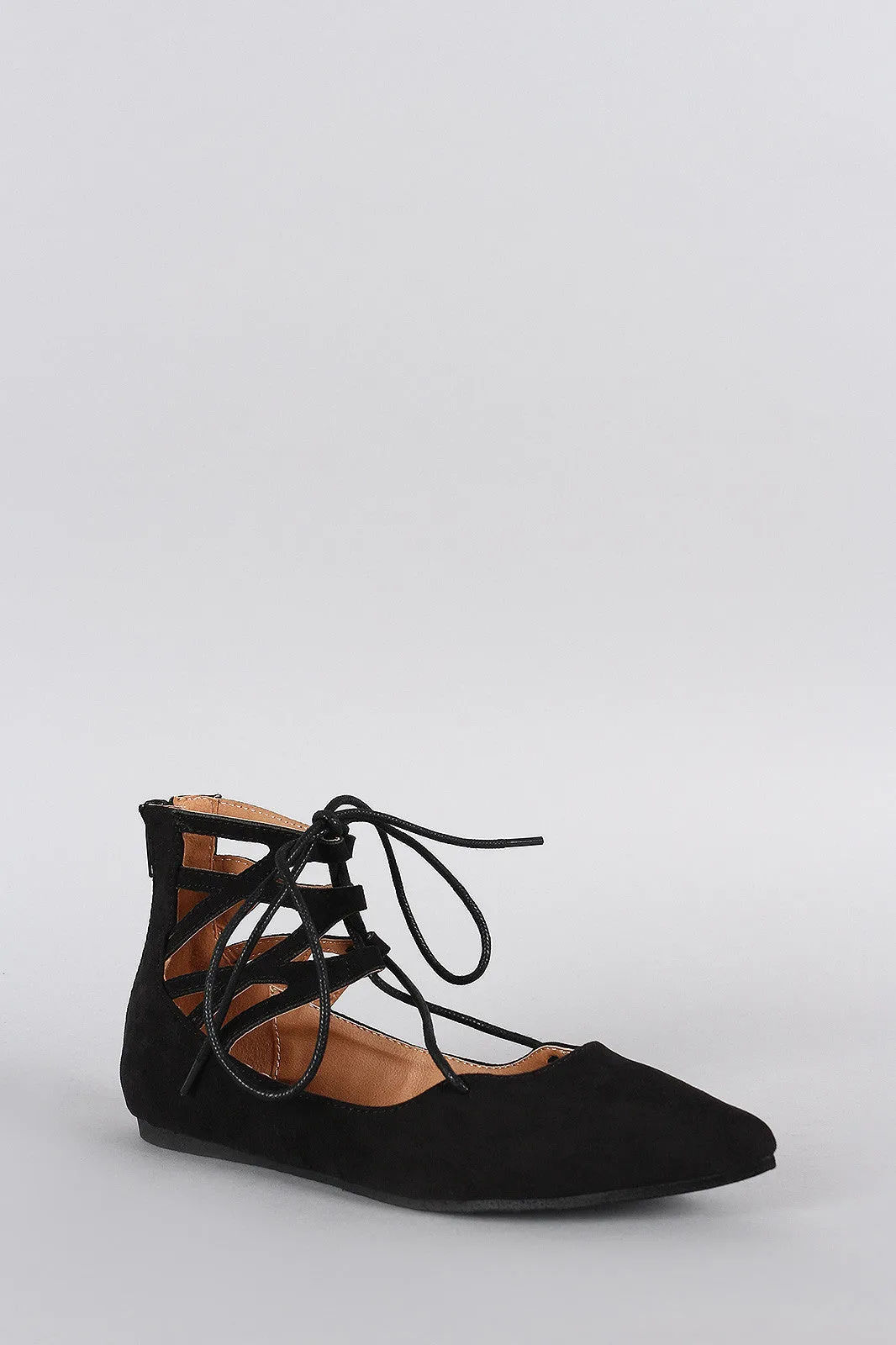 Liliana Suede Caged Cuff Lace Up Pointy Toe Ballet Flat