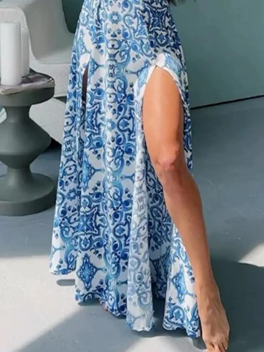 Louis Abstract Maxi Dress in Blue