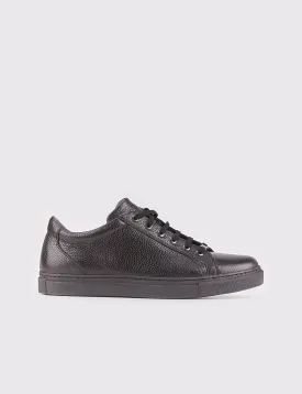 Men Black Genuine Leather Lace Up Front Low Top Sneakers