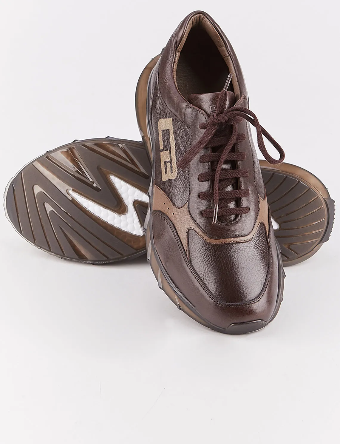 Men Brown Genuine Leather Color Block Chunky Sneakers