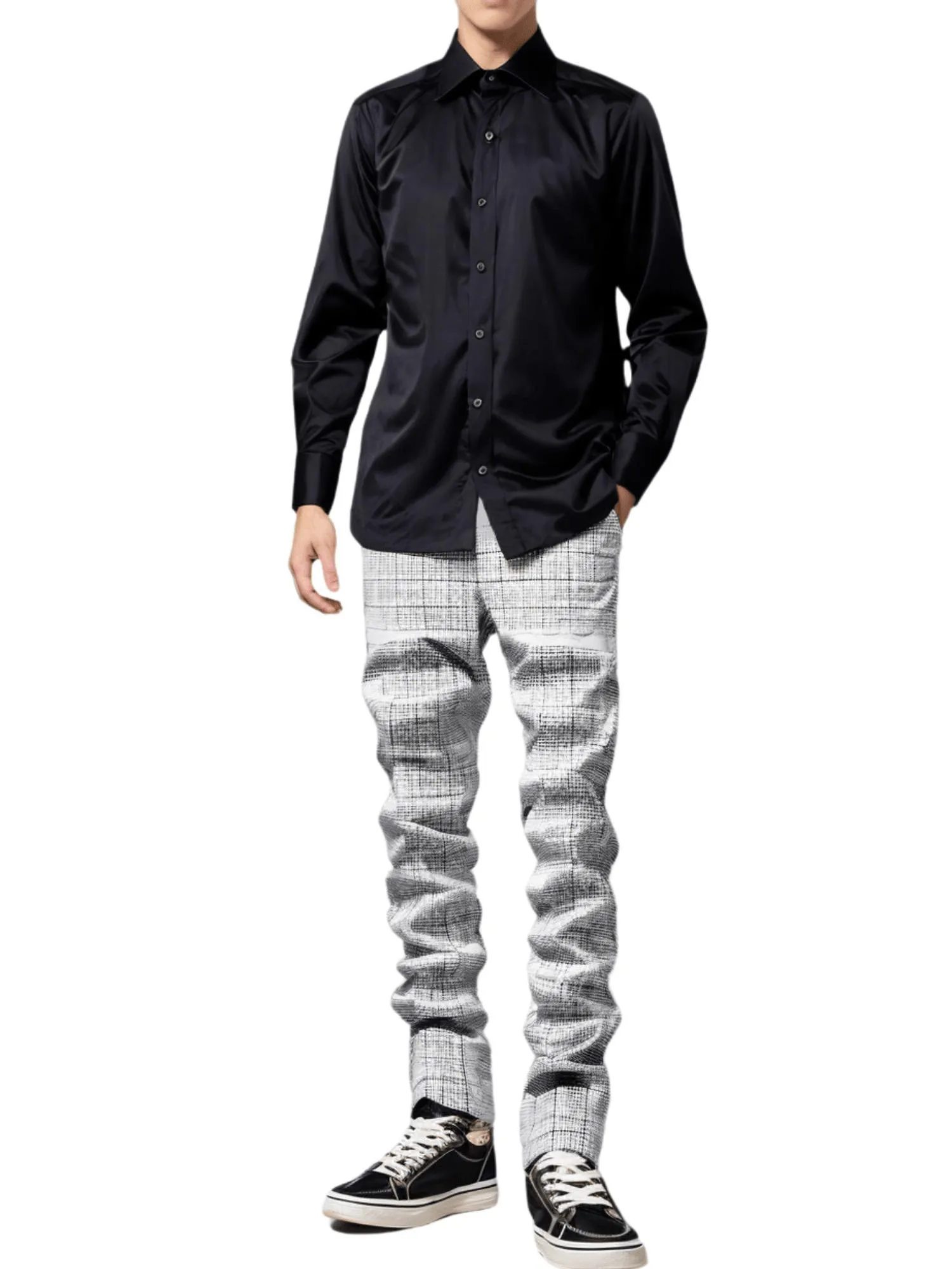 Men's Casual Plaid Pants High Stretch Straight Leg Trousers Slim Fit