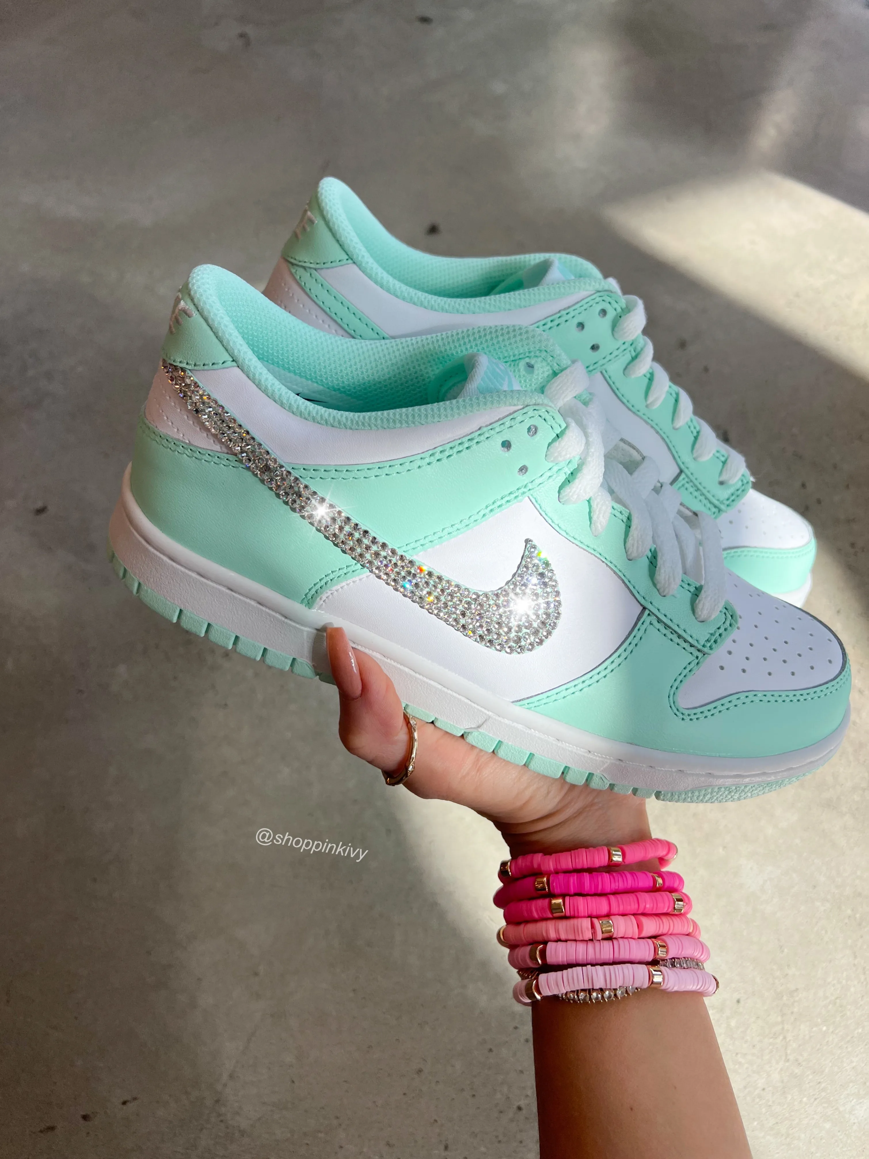 Mint Swarovski Womens Nike Dunk Shoes