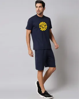 Navy Blue Plain T-Shirt Half Sleeve And Shorts With Pocket (Combo)