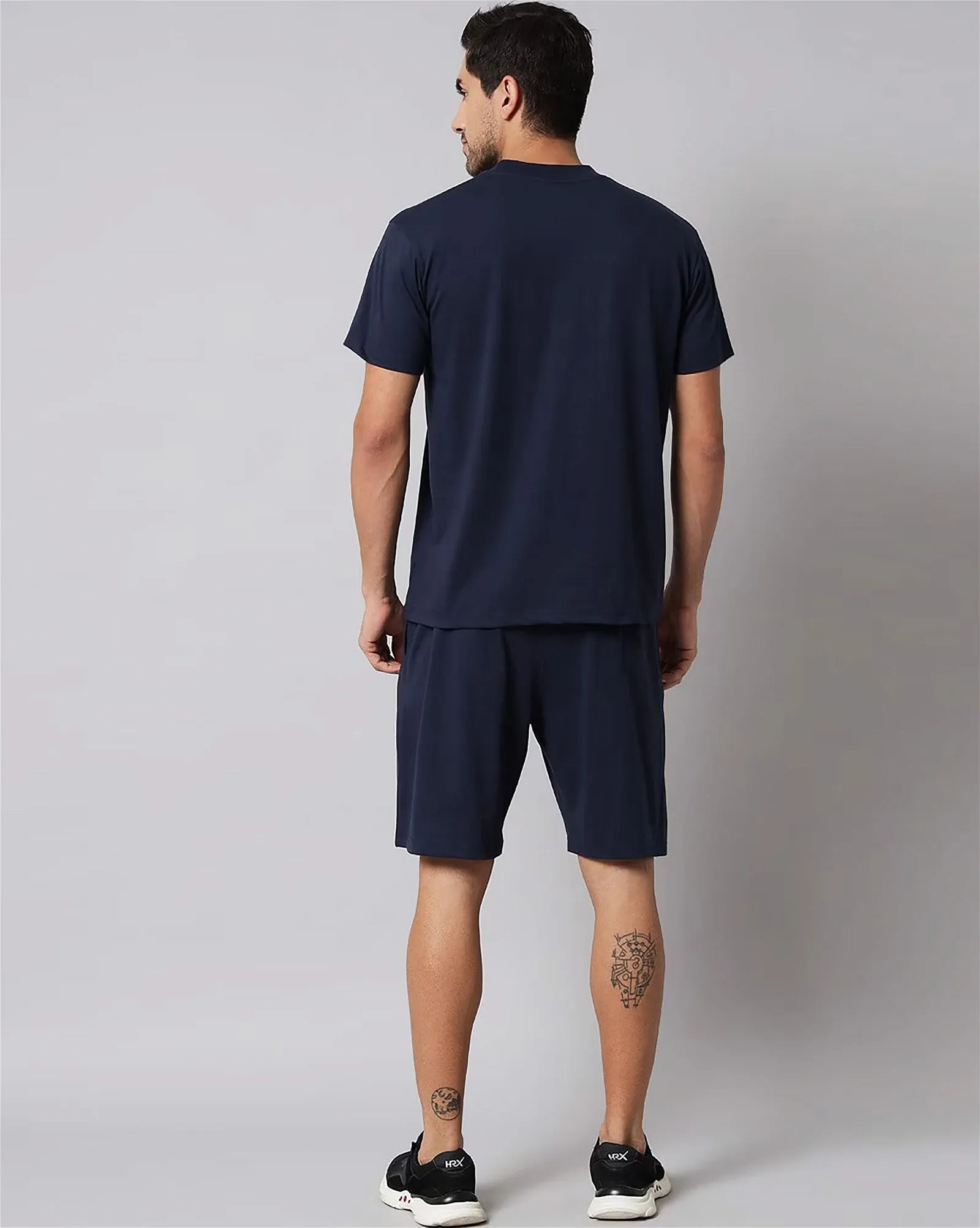 Navy Blue Plain T-Shirt Half Sleeve And Shorts With Pocket (Combo)