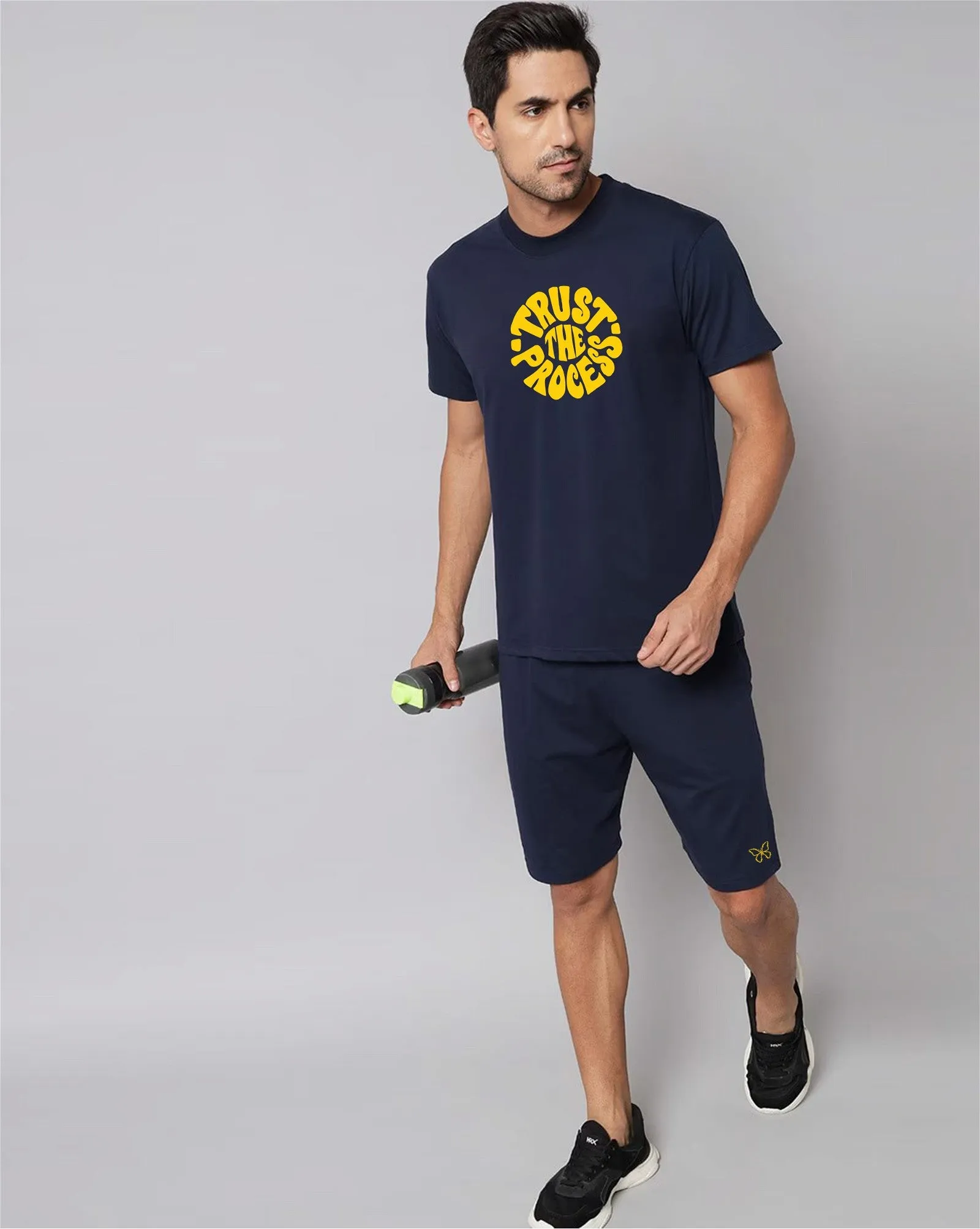 Navy Blue Plain T-Shirt Half Sleeve And Shorts With Pocket (Combo)