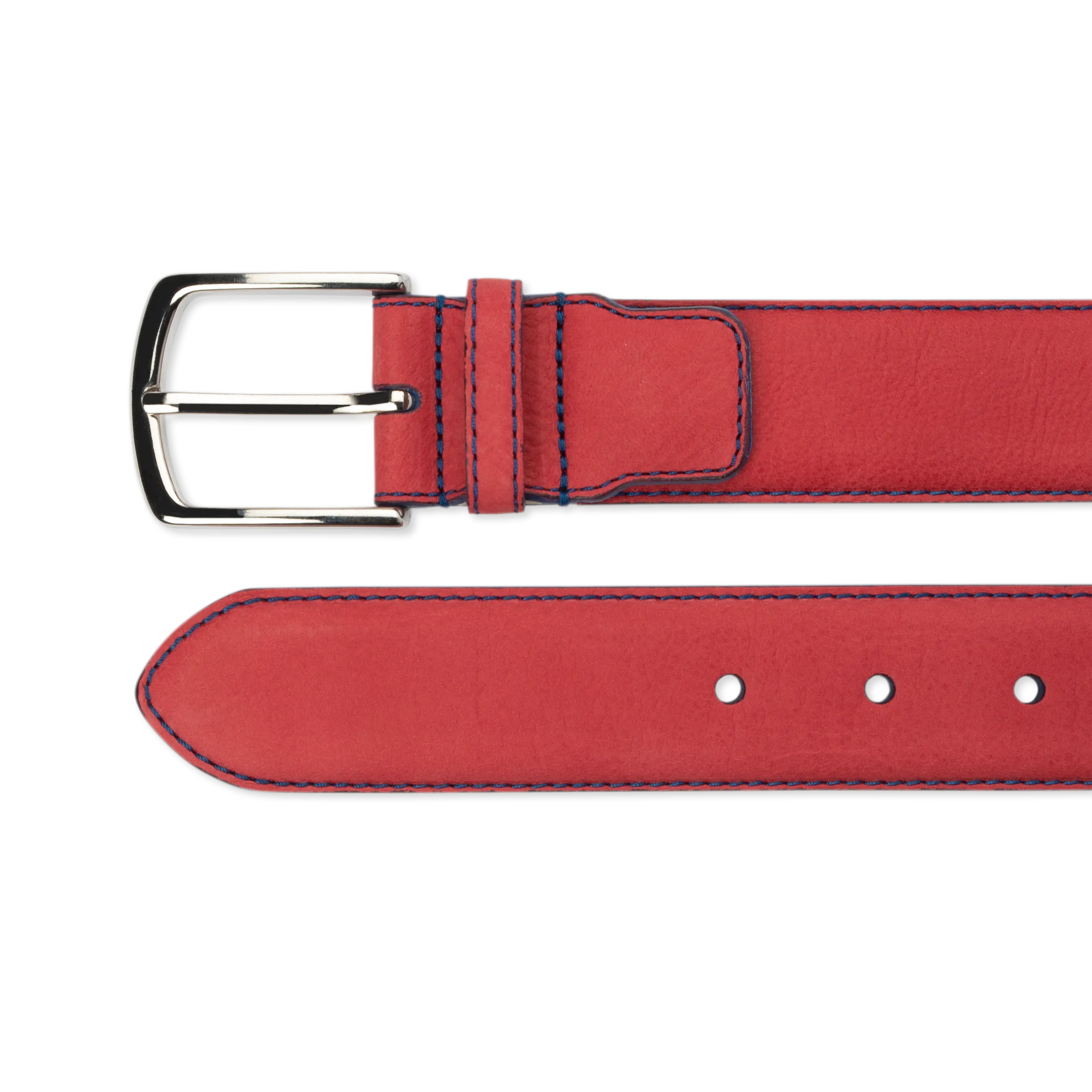 Nubuck Belt - Red Nubuck/Blue Stitch