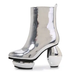 Patent Leather Unique Vase Heel Ankle-Boots