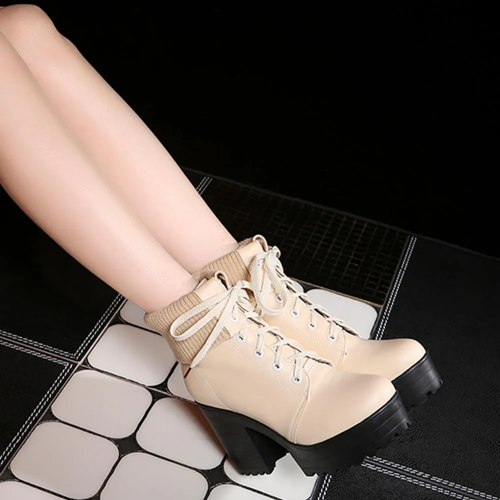 PU leather square High Heels  Ankle Boots