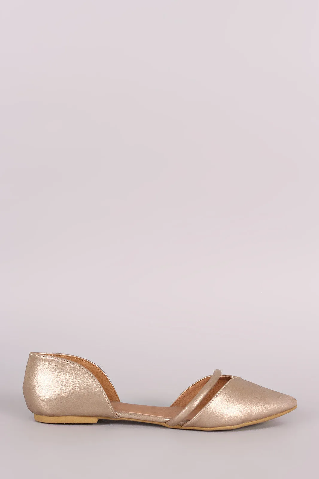 Qupid Metallic Pointy Toe Dorsay Flat