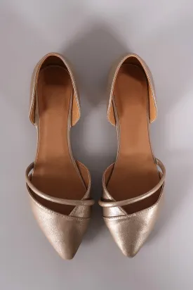 Qupid Metallic Pointy Toe Dorsay Flat