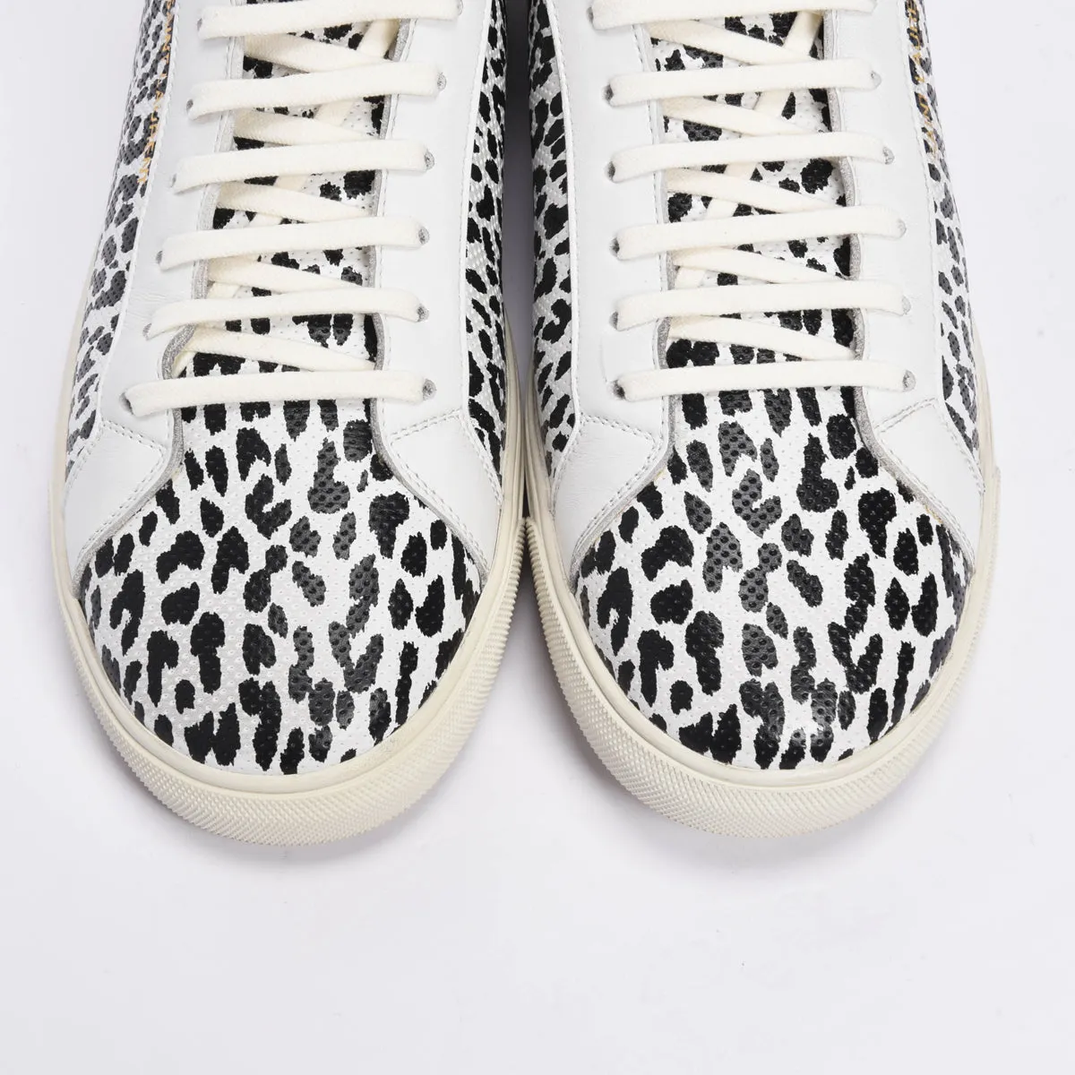 Saint Laurent White Leopard Perforated Leather SL10 Sneakers 47