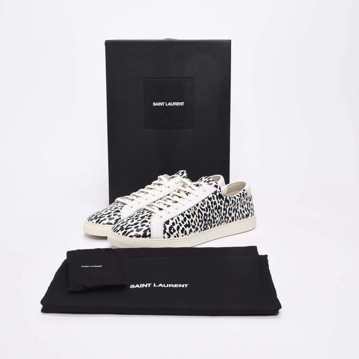 Saint Laurent White Leopard Perforated Leather SL10 Sneakers 47